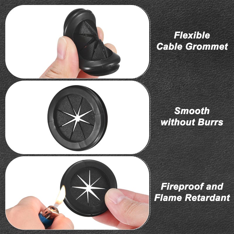 M METERXITY 6-Pack Rubber Grommets for Wiring 38mm Desk Grommet Double-Sided Flexible Cable Cord Grommet Desk Hole Cover for Cables/Wires Through Protection [Black, Petal-Shaped] - Image 2